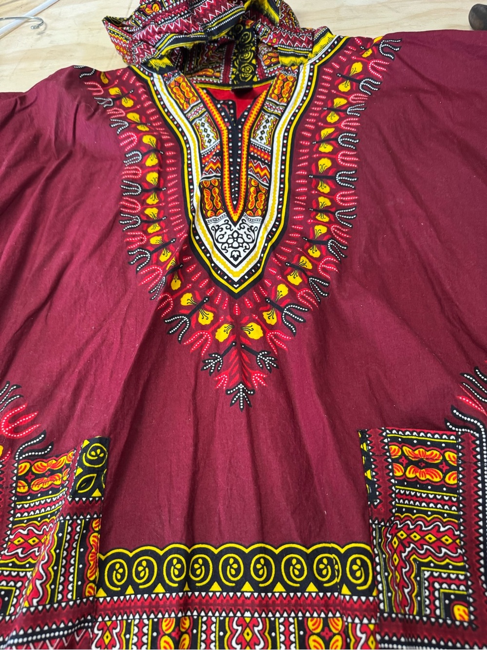 Maroon Dashiki Tunic with Vibrant Yellow & Black Print (A1-34)